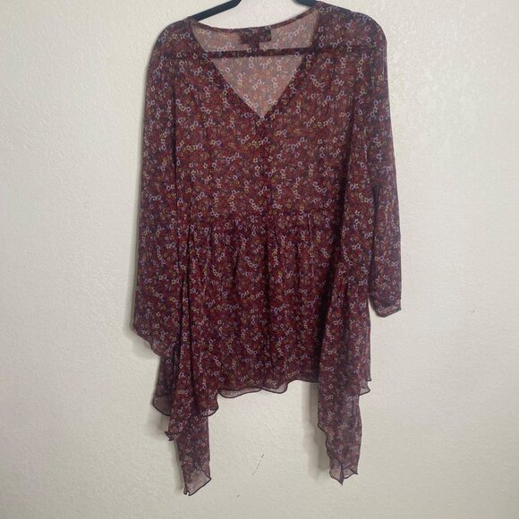 Lane Bryant Tunic Top Womens Plus Size 22/24 Floral Sheer Asymmetrical Laganlook - Picture 5 of 10